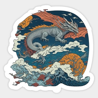 Dragon in the Japanese Hokusai Ukiyoe Style Sticker